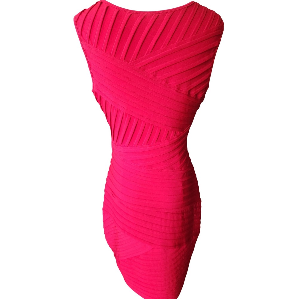 Calvin Klein Red Bandage Bodycon Sheath Dress Sleeveless Pleated Scoop Neck - Picture 2 of 6